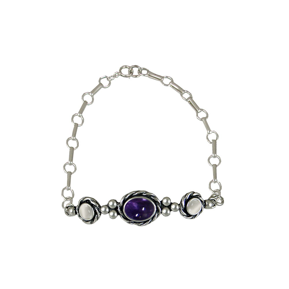 Sterling Silver Gemstone Adjustable Chain Bracelet With Iolite And White Moonstone